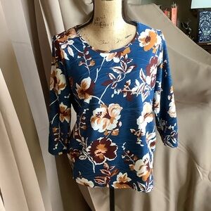 Elegant Floral Women's Blouse in Blue and Brown